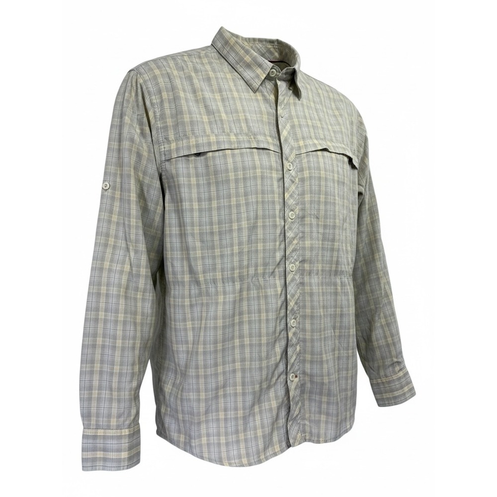 Simms Vented Fishing Mens Large Grey Yellow Plaid Long Sleeve Button Shirt (Q41)